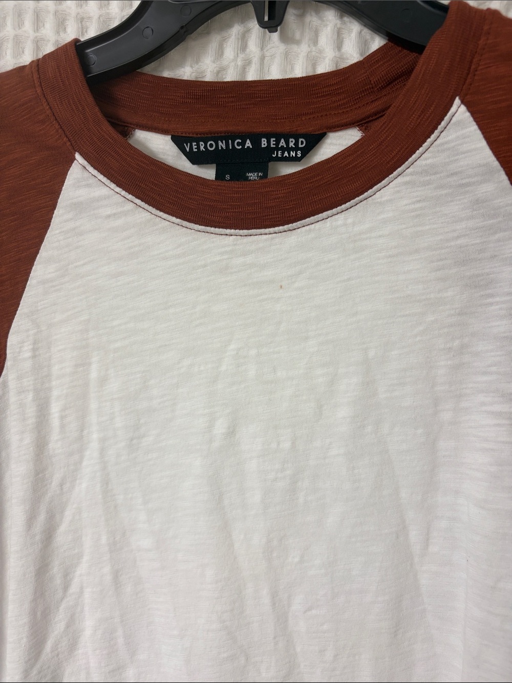 Veronica Beard Jeans Mason Baseball Tee Puff Sleeve T-Shirt Top Rust White Small - Picture 6 of 9